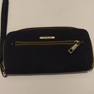 Travelon RFID Long Wallet With Wristlet band..Navy blue